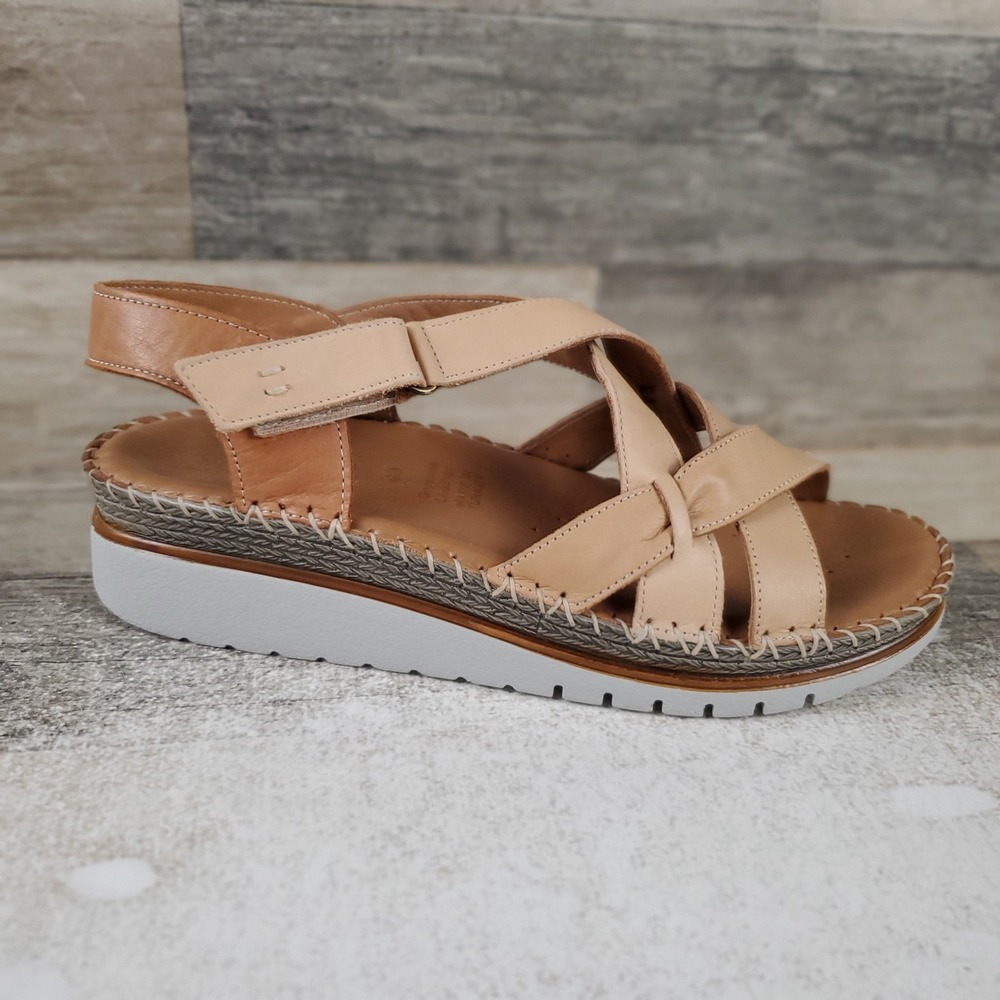 Spring Step Migula Womens Platform Wedge Sandal Sz 9 Tan Leather Crisscross